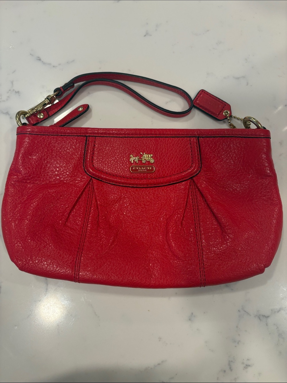 Coach Red Pebbled Leather Wristlet with Gold Hardware